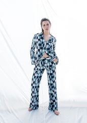 Pantalón dibujos geométricos azules