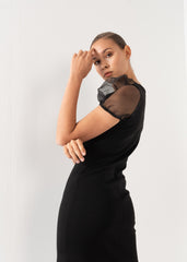 Vestido mini con manga organza negra
